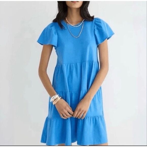 J.Crew Dresses & Skirts - J Crew T shirt Pullover Mini Dress Tiered Crewneck Short Sleeve Blue Medium